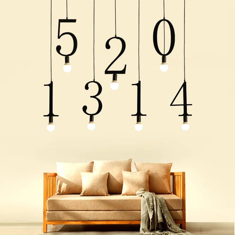 

Nordic Modern Black Digital Letter Pendant lamp light for Bar Home Party Store E27 110v 220v