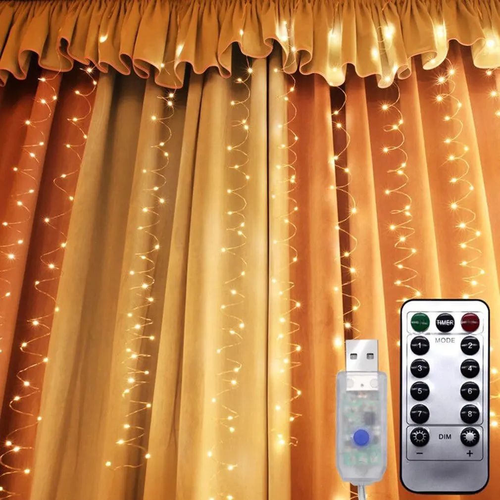 

3M LED Christmas Fairy String Lights Remote Control USB New Year Garland Curtain Lamp Holiday Decoration For Home Bedroom Window
