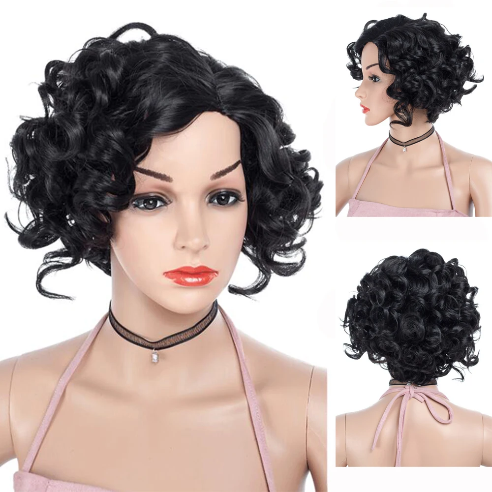 

Черный натуральный парик GRES с боковым разделением, короткий кудрявый парик Overwatch, косплей, парик из термостойкого волокна, Корейская Женская Синтетическая прическа