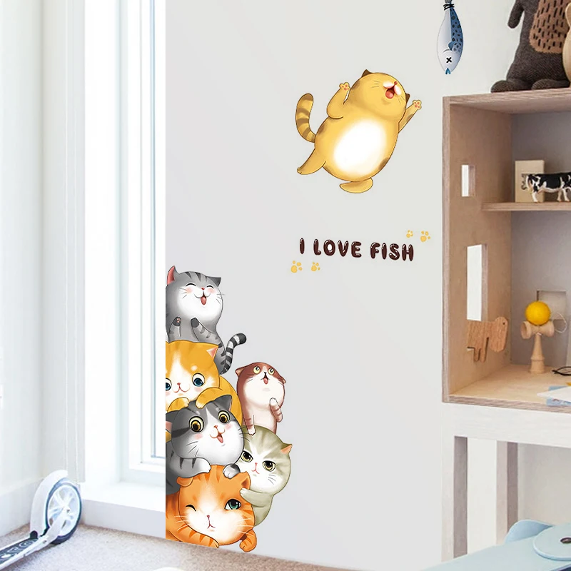 

Creative cartoon cat dog wall sticker children's room door decoration wall decor home stickers fun wallpaper house decoration
