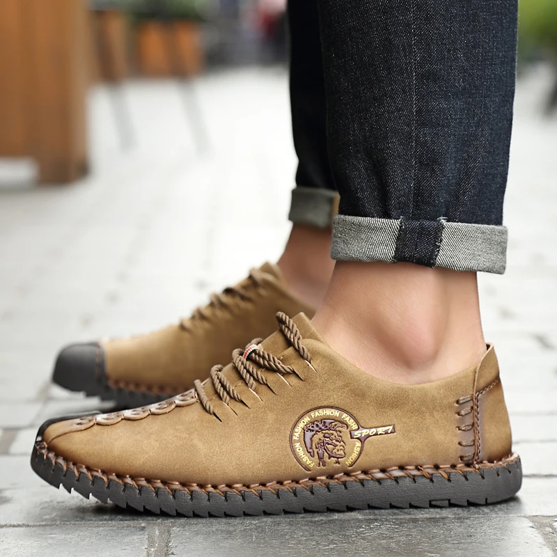 Classic Comfortable Men Casual Shoes Lace Up Loafers Moccasin Leather Flats Male HC-290 | Обувь