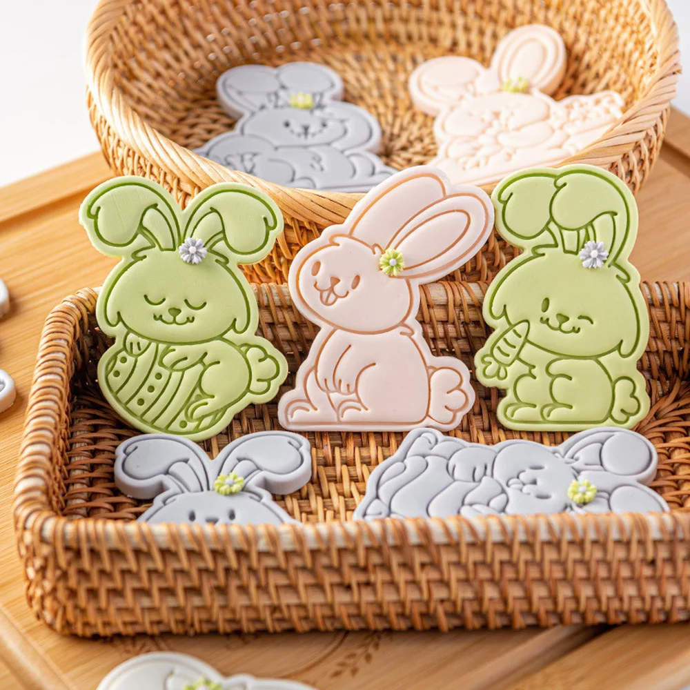 

2Pcs/set Easter Bunny Cookie Embosser Mould Happy Easter Eggs Fondant Icing Biscuit Cutter Cake Decorating Tools Baking Mold