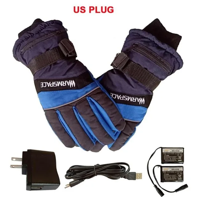 Blue US plug Теплые зимние электрические термоперчатки с зарядкой от USB, мужские и женские перчатки с подогревом на аккумуляторе 3,7 в, перчатки для езды на велосипеде и лыжах - Цвет: Blue US plug