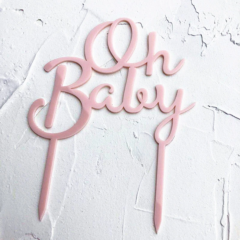 

Rose Gold pink oh baby Cake Topper Acrylic Letter Gold Silver Cake Top Flag Decoration for Boy Birthday Party Wedding Supplies
