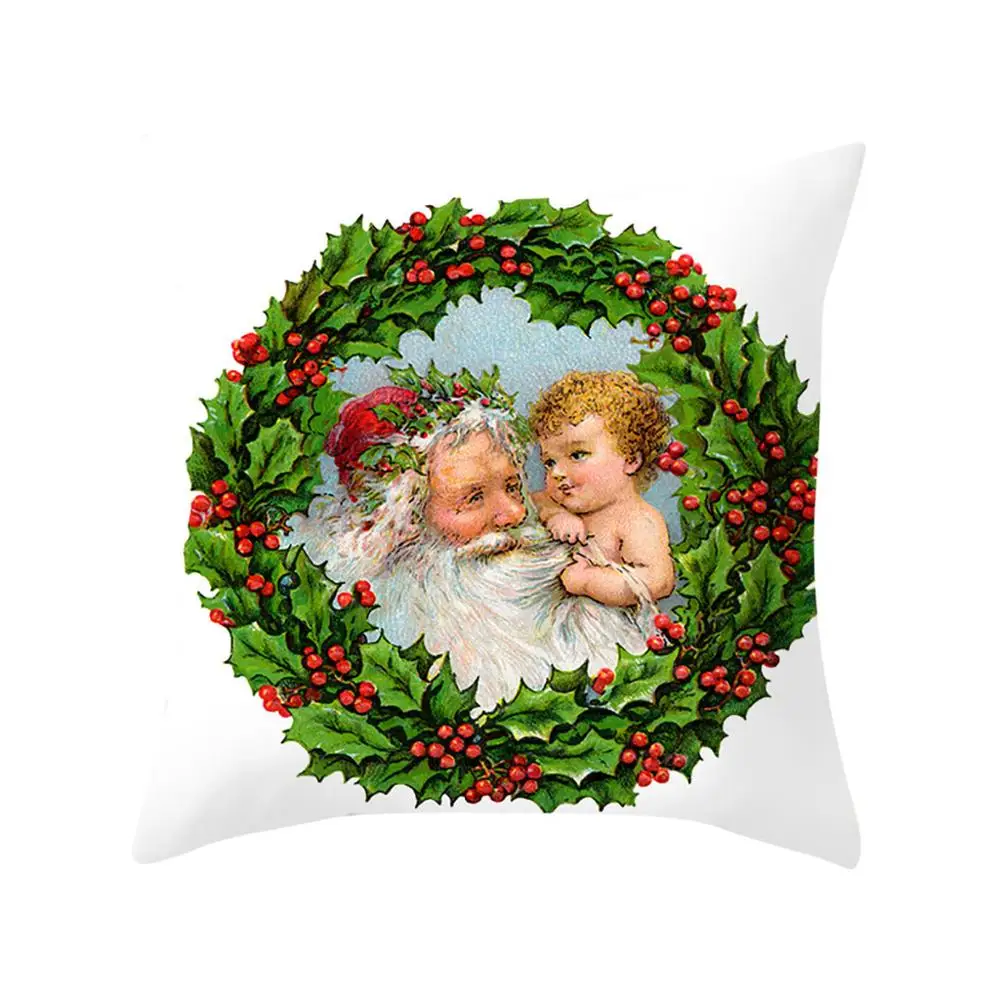 

Hand-Painted Retro Christmas Decor 45*45cm Cushion Cover Linen Throw Pillow Car Home Decoration Decorative Pillowcase @A
