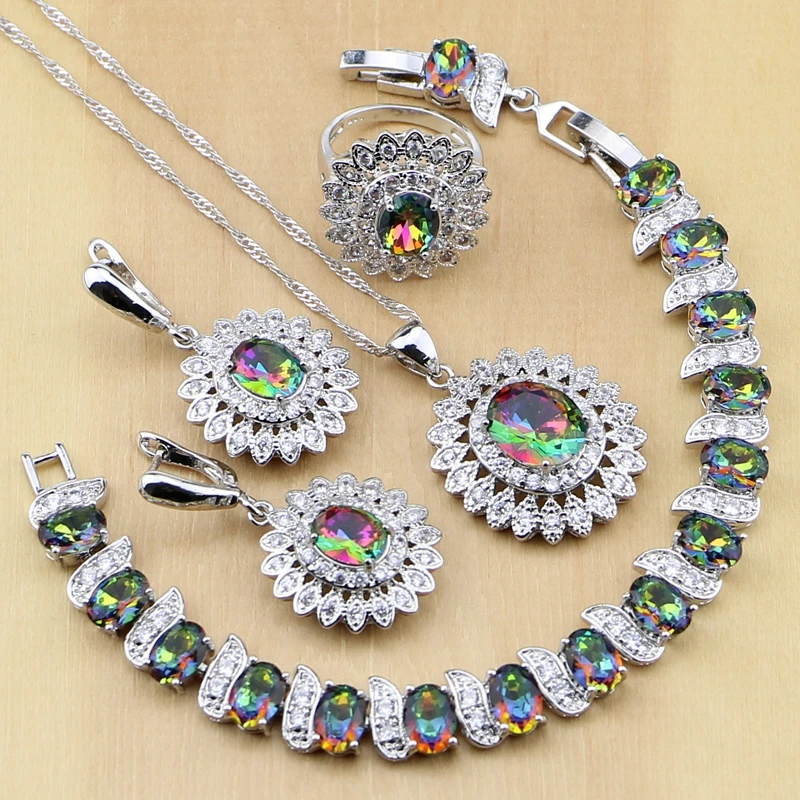 

Mystic Rainbow Fire CZ 925 Sterling Silver Jewelry Jewelry Sets Women Earrings/Pendant/Necklace/Rings/Bracelet T234