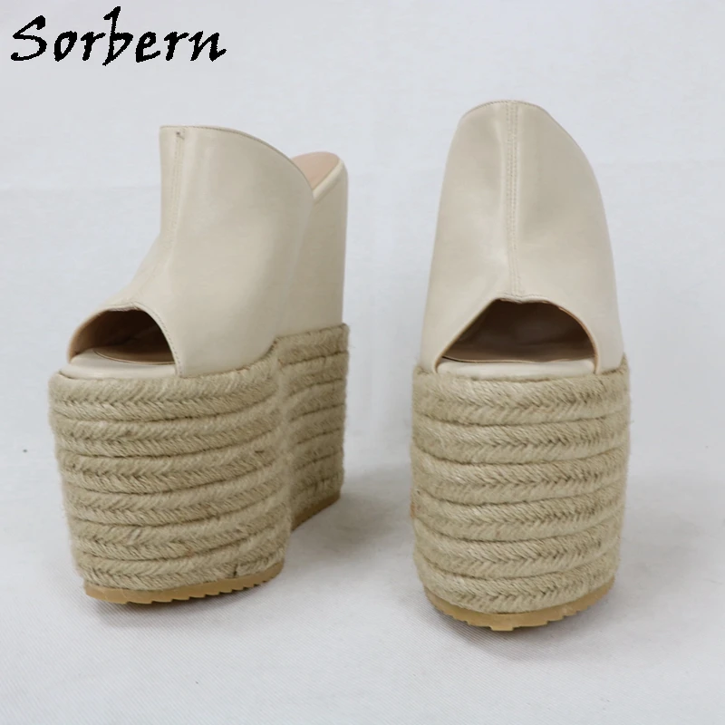 Sorbern Cream Women Sandals Slip On Rope Platform Wedges High Heel Open Toe Custom 15-30Cm Extreme Shoes For | Обувь
