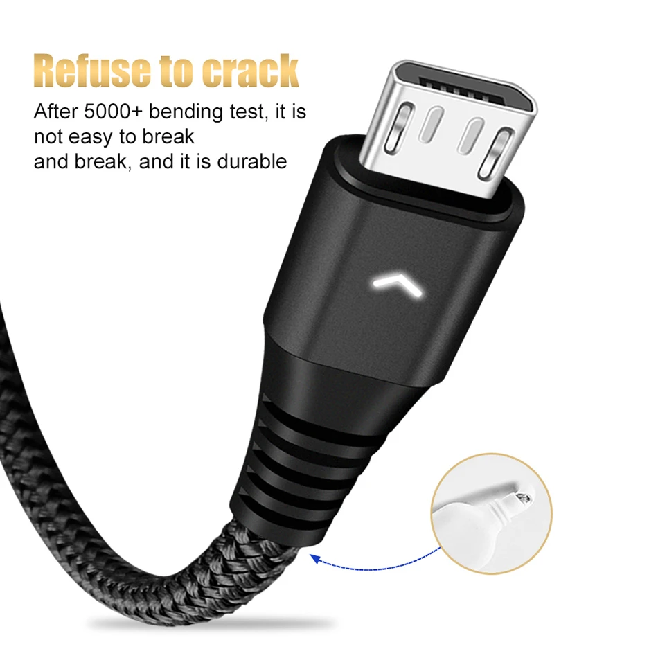 Micro USB кабель 2.4A Быстрая зарядка нейлоновый плетеный для передачи данных Android