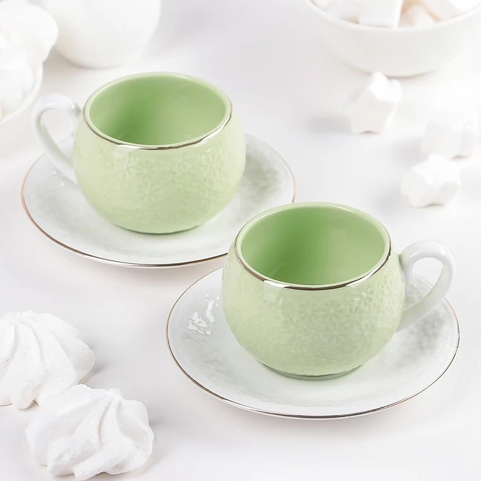 Набор чайный &quotСнежинки&quot 4 предмета: 2 чашки 140 мл блюдце 12 см цвет