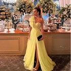 Verngo, желтое Тюлевое длинное платье для выпускного вечера на одно плечо, вечернее платье до пола с Боковым Разрезом, женское вечернее платье