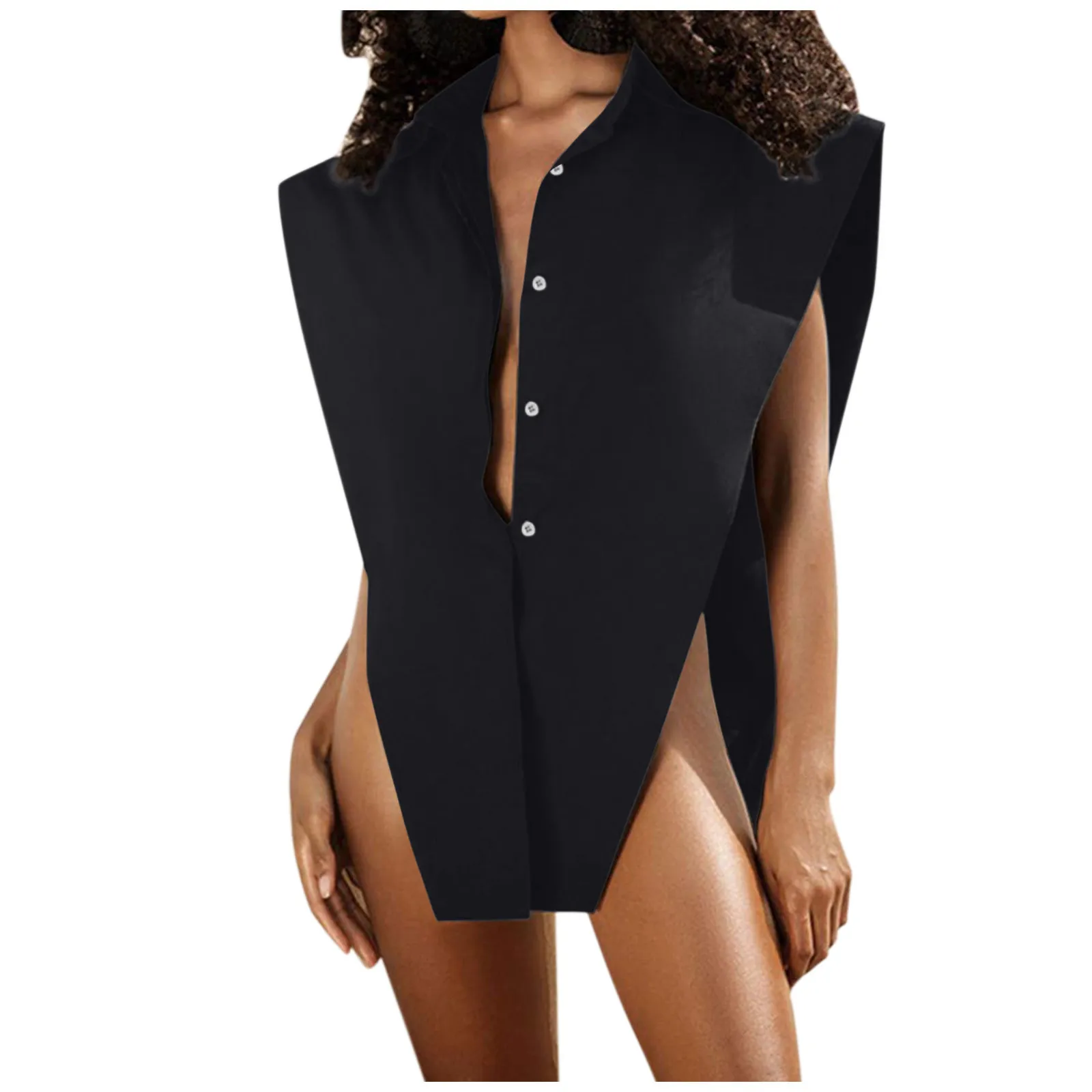 

Блузка женская однотонная с отложным воротником, на пуговицах