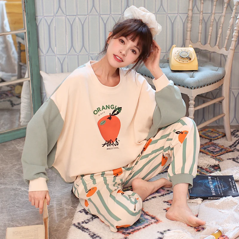 

2020 New Sleepwear Ladies Home Clothing Cotton Pijama Mujer Long-sleeved Pants Pajamas For Women Home Wear Women's Large Pyjamas