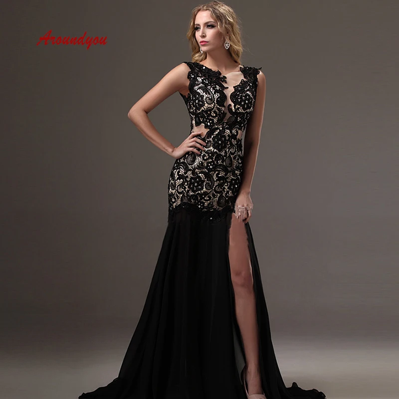 

Черные длинные кружевные вечерние платья, пикантное вечернее платье-Русалка с открытой спиной, женское официальное платье для выпускного в...