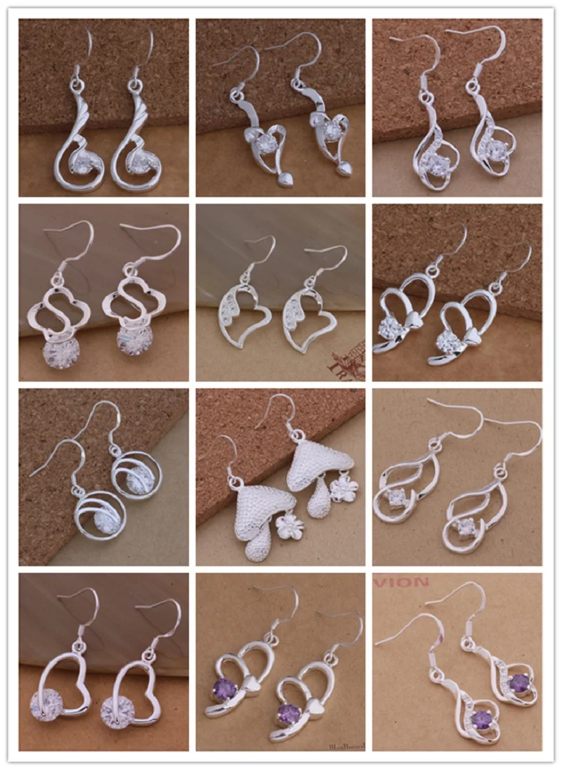 

Fashion Jewelry 925 Sterling Silver Womans Earrings Hollow Heart Star Zircon Crystal Pendant Earrings