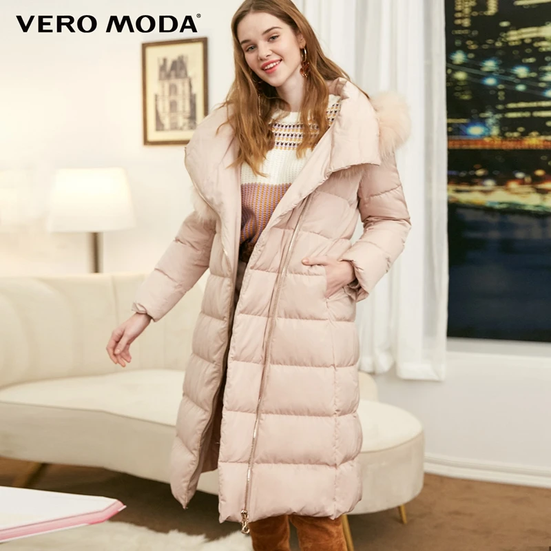 Vero Moda женский 90% белый утиный пух Талия молния с капюшоном мех енота длинный пуховик парка пальто | 318412532