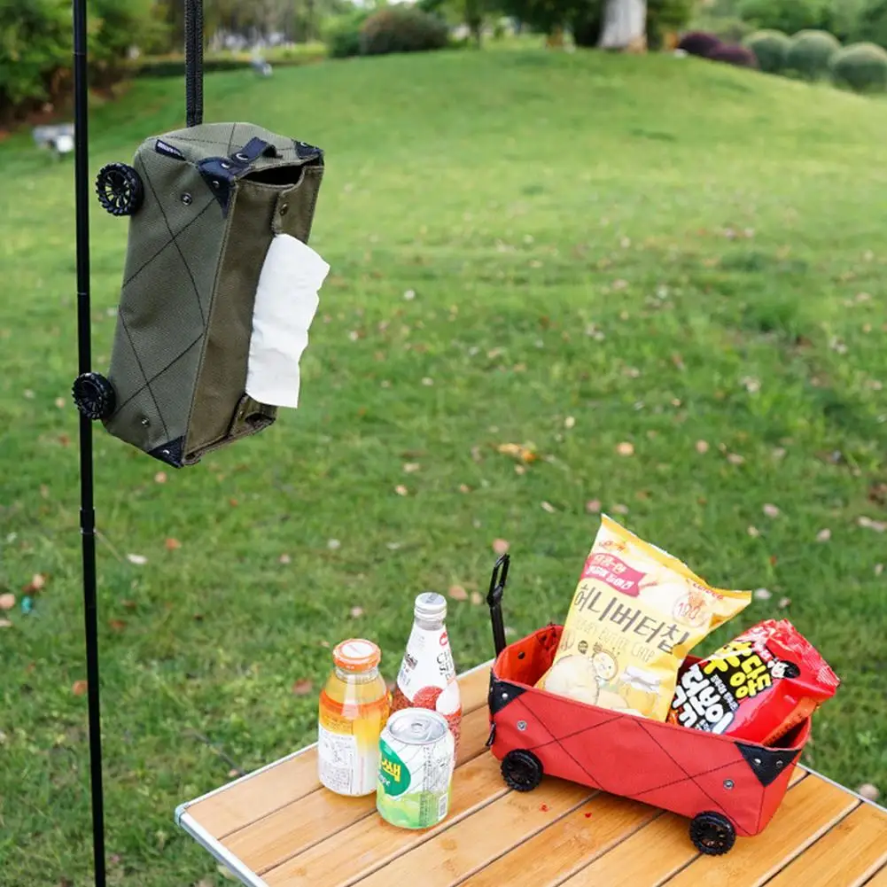 

Outdoor Storage Trolley Camping Box Paper Towel Storage Bag Car Tissue Box Multi Use Canvas Folding Trolley Camping Accessories