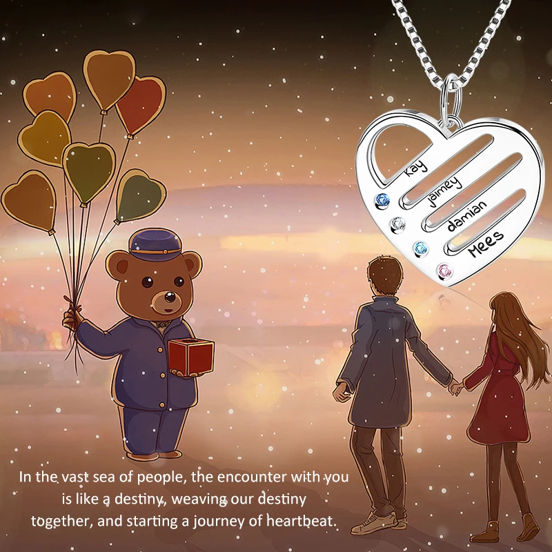 Strollgirl 925 personalized custom name and birthstone love heart chain pendant jewelry gift new ladies necklace Free shipping