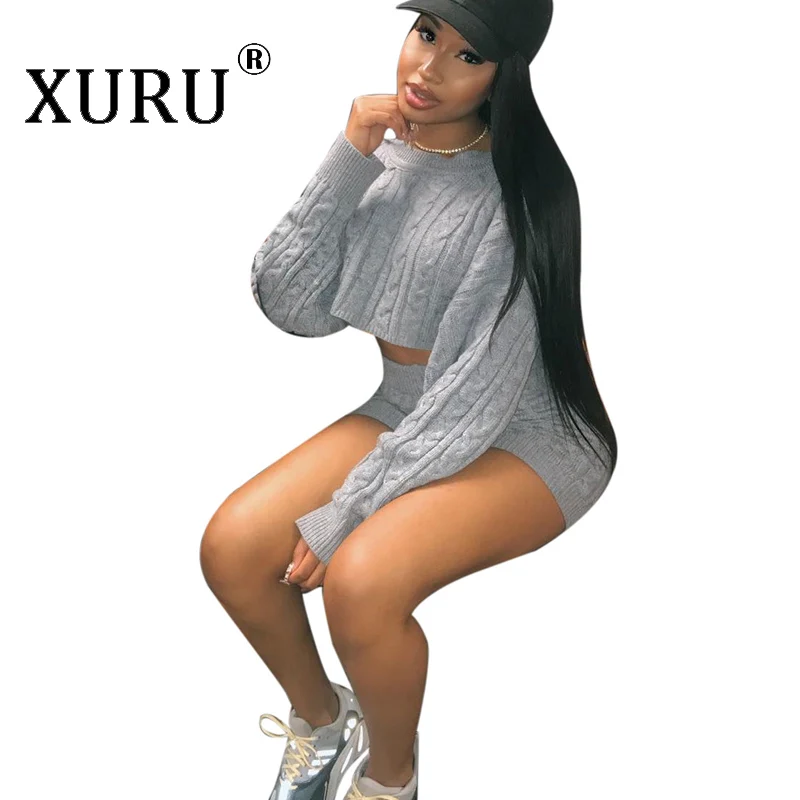 Фото XURU осень и зима новый женский свитер комбинезон из двух частей сексуальный