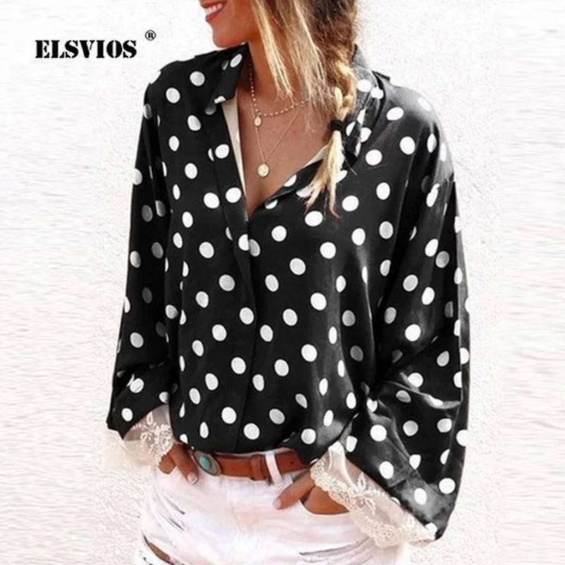 ELSVIOS Женские топы и блузки больших размеров с длинным рукавом кружевная