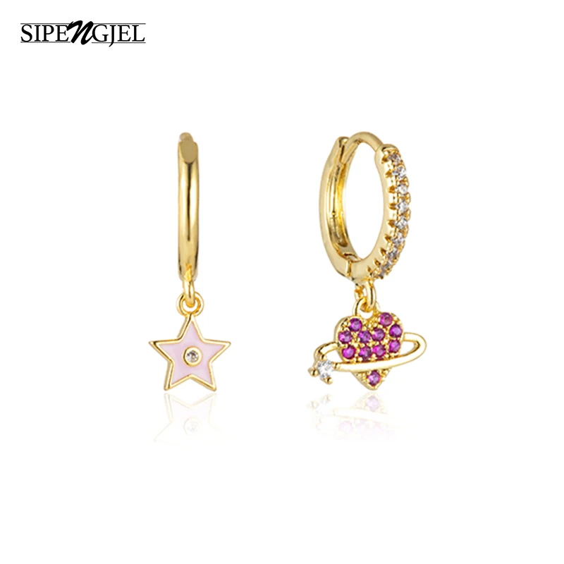 

SIPENGJEL Fashion Colorful Cubic Zircon Star Heart Earrings For Women Korean Style Gold Small Hoop Earrings Dangle Jewelry Gift