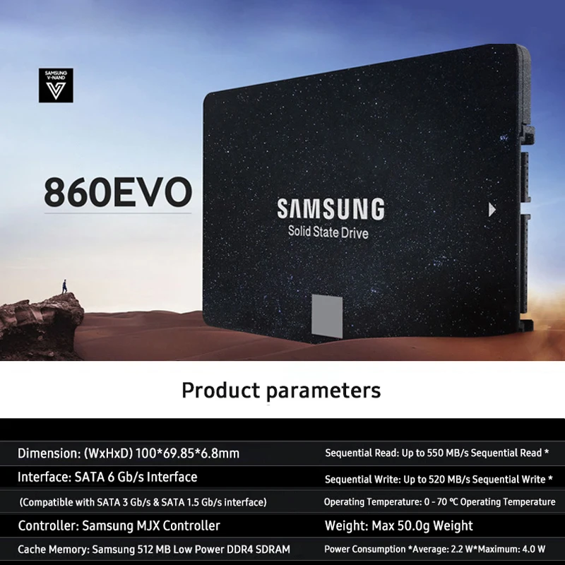 SAMSUNG 860EVO SSD 500 Гб Внутренний твердотельный накопитель 1 ТБ жесткий диск 250 SATA3 2 5