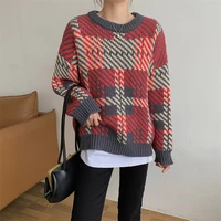 fall elegant cashmere houndstooth sweater women new winter soft knitted basic pullovers o neck loose warm female knitwear jumper