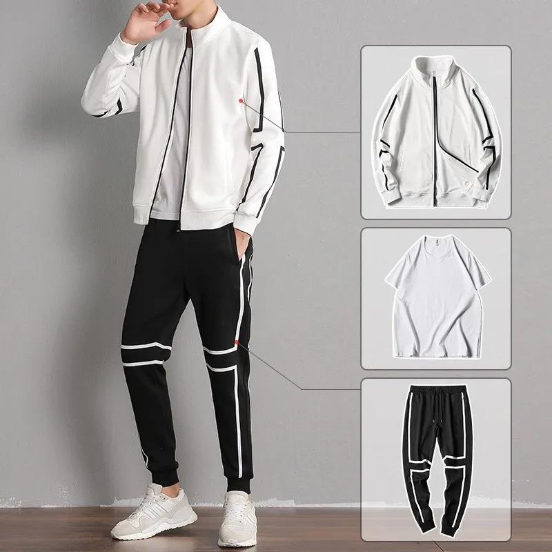 

Long Sleeve Zipper Stand Collar Sweatshirt Coats Drawstring Waist Full Length Pants Mens Sports Casual 2Pcs Outfits Plus Size