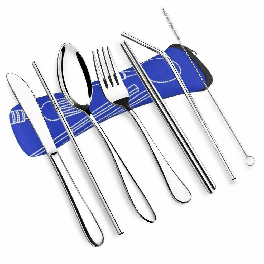 

Portable Lunch Tableware Cutlery Set Stainless Steel Spoon Fork Travel Outdoor Knife Tableware Dining Canteen Dinnerware Sets