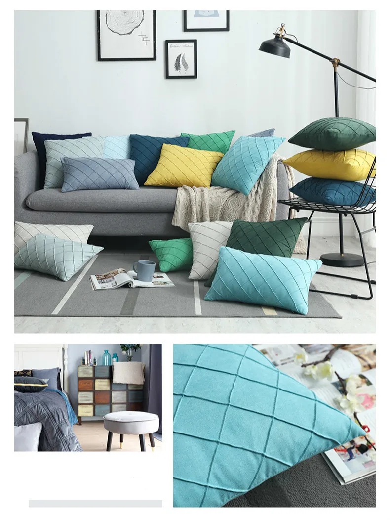 Modern Simple Nordic Pillow Cover Suede Checker Cushion Cover Decorative Pillows case For Seat Home Decorative Pillow Cover