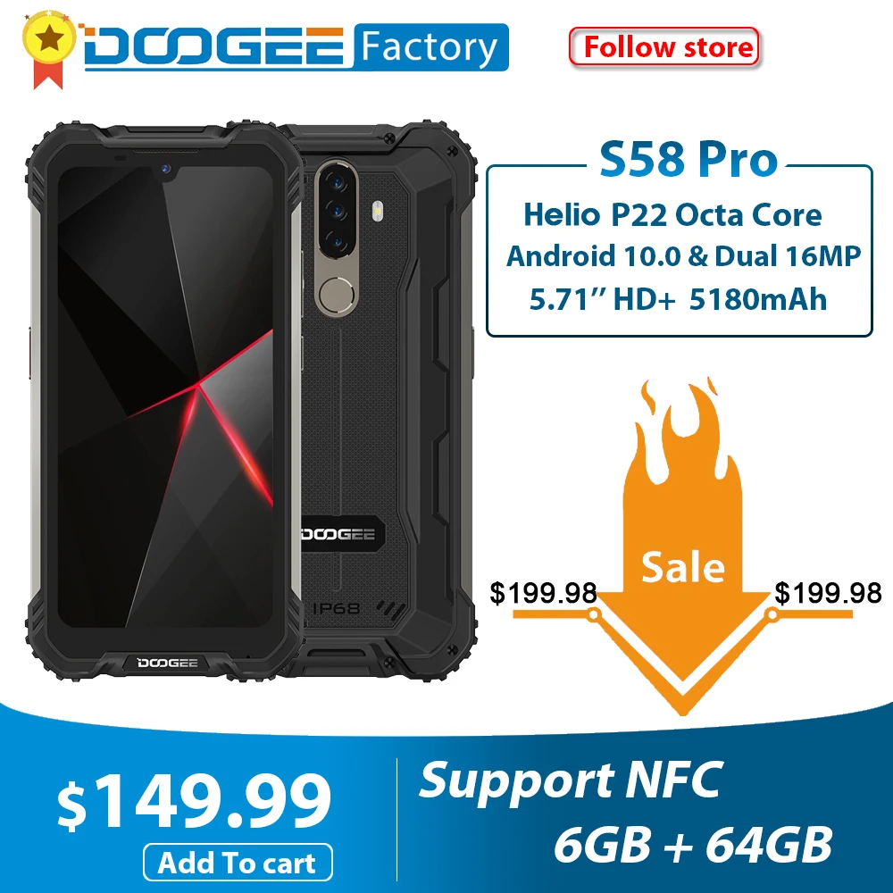 DOOGEE S58 Pro смартфон IP68/IP69K Водонепроницаемый 5 71 &quotFHD + безрамочный экран прочный