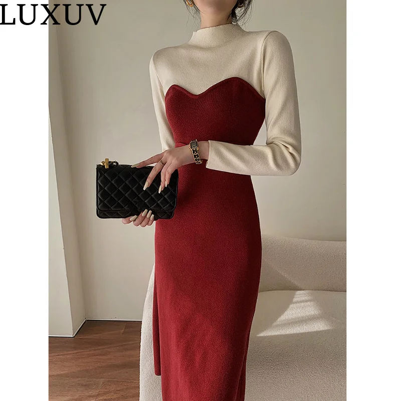LUXUV Women's Throat Turtleneck Long Dress Cardigans Sweatshirt Jersey Mohair High Street Design Fashion  Elegant Office Cloth