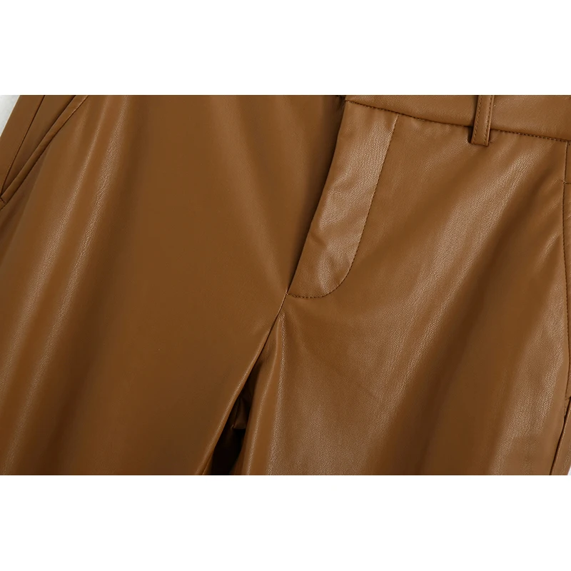 

Women's Jacket Za 2021 Leather Casual Single Button Brown Jackets PU Long Sleeve Warm Coat Autumn Winter Blazer Mujer