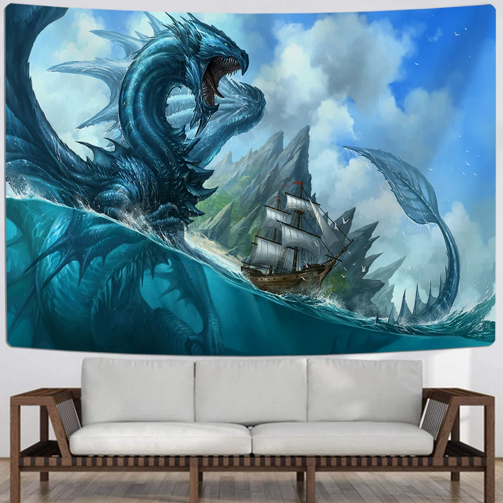 Настенный гобелен в китайском стиле с изображением красного дракона | Дом и сад