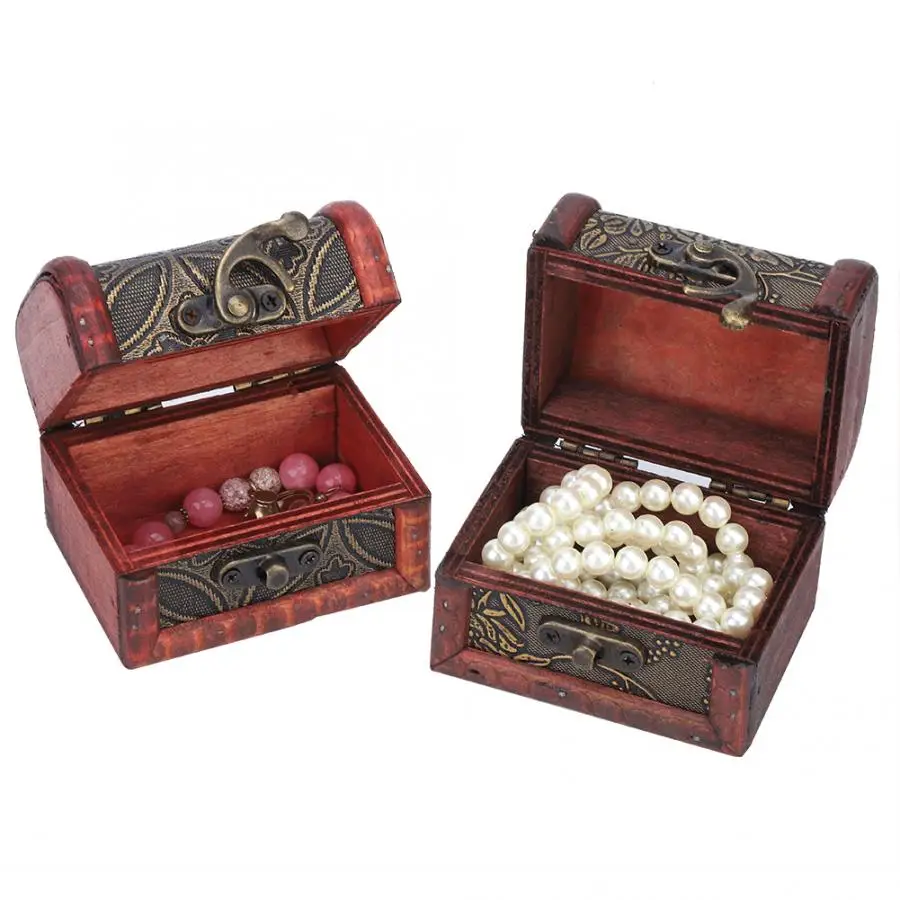 Деревянный винтажный мини контейнер для ювелирных изделий ручной работы 2 шт.