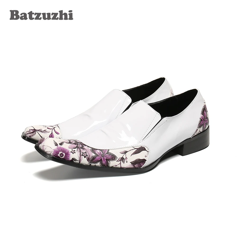 Туфли Batzuzhi мужские в западном стиле, формальные кожаные туфли, с цветами, белые кожаные классические туфли для свадьбы и вечеринки! белые кожаные угловые диваны