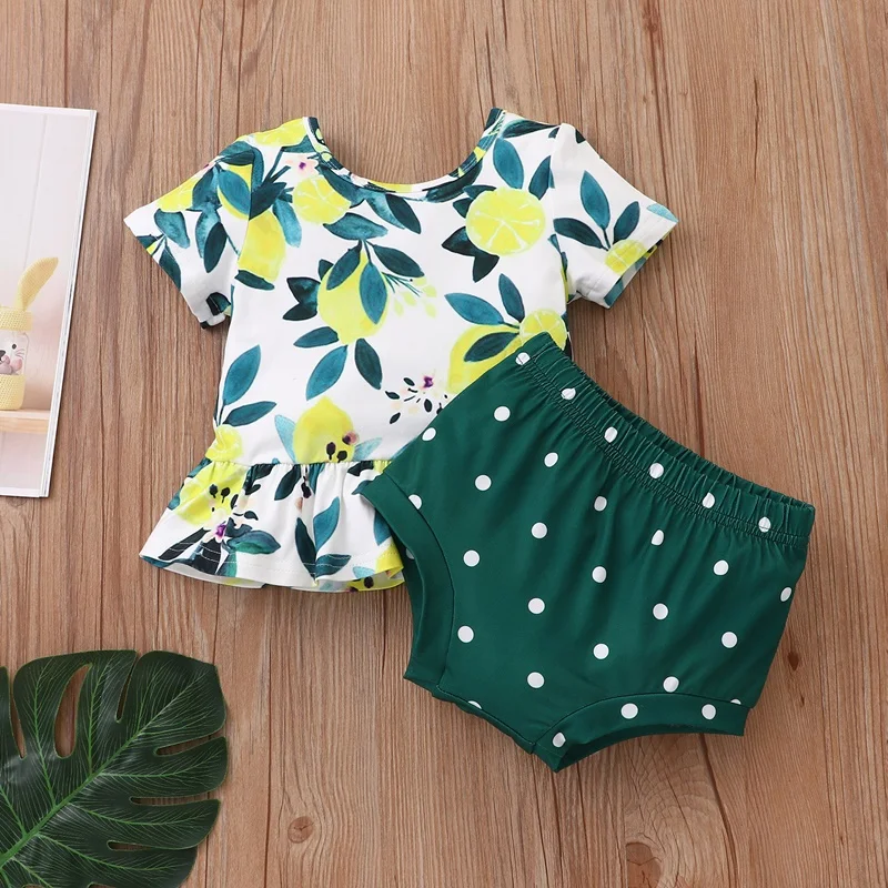 

Baby Sets 2 Pcs Leaf Print Short Sleeve T-shirts+dot Briefs Cotton Soft Baby Clothes Baby Girl Clothes Sets Summer 0-18M