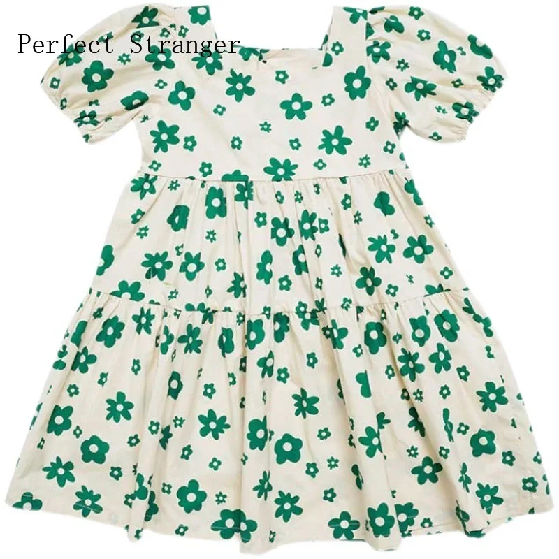 

2021 Summer New Arrival Kids Dress Wholesale Hot Sale Round Collar Flower Printed Baby Girl Dress