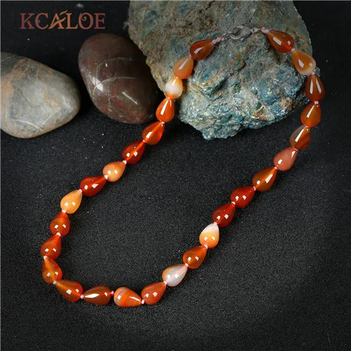 red agate KCALOE полудрагоценные камни ожерелье s натуральный зеленый камень свадебные украшения в форме капли воды ручной работы Чокер Ожерелье - Окраска металла: red agate