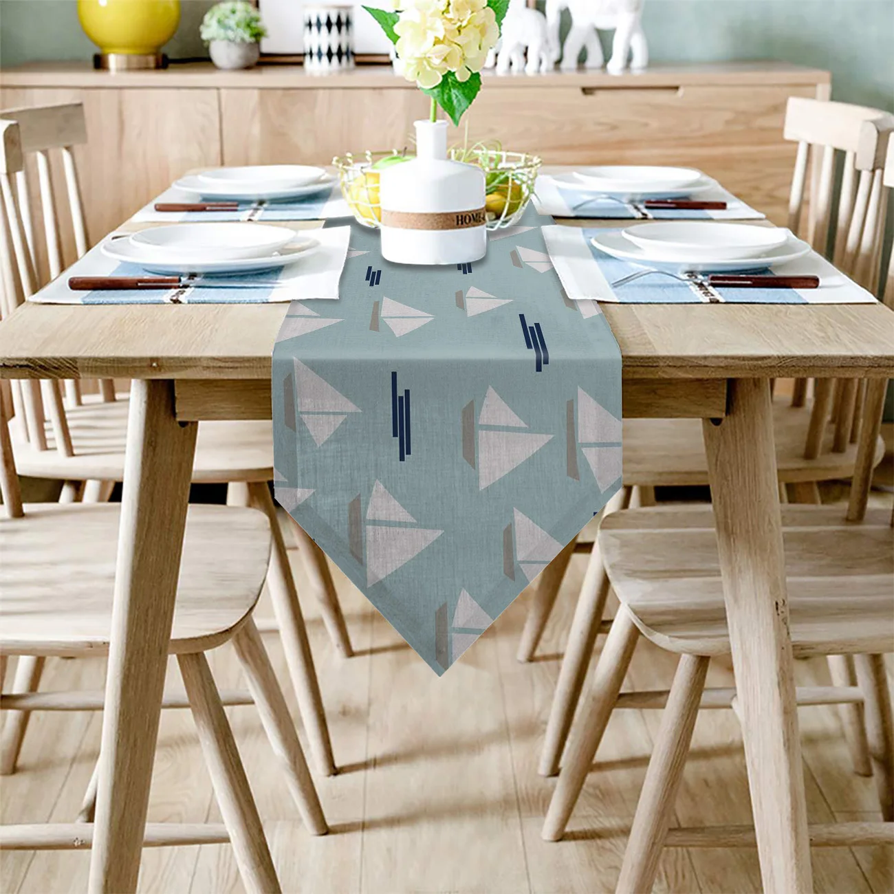 Парусная лодка голубой фон волны Настольная дорожка рождественские украшения