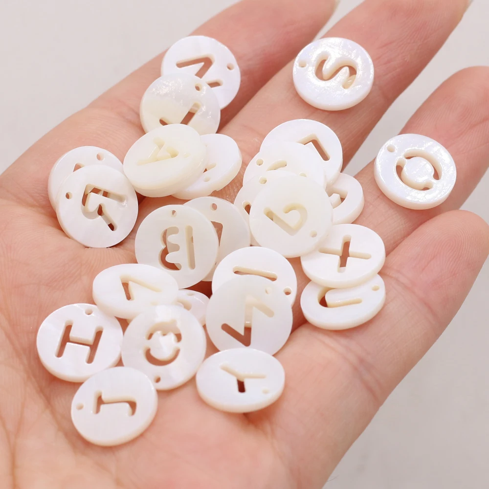 

5Pcs Small Beads Natural White Shell Round Letters With Hole Beaded Pendant for Jewelry Making DIY Necklace Earrings 12x12mm