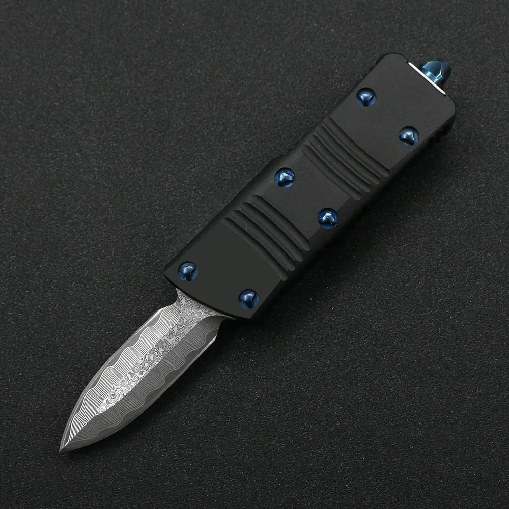 SF мини походный OTF портативный нож дамасское лезвие авиационный алюминий CNC
