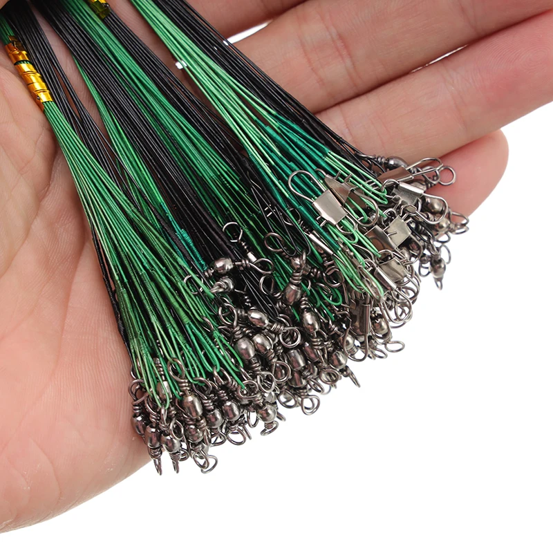 

20Pcs/lot Steel Wire Leader with Swivel Anti-bite Fishing Line Fishing Accessory Leash Anti Bite Steel Fishing Line 10-30cm