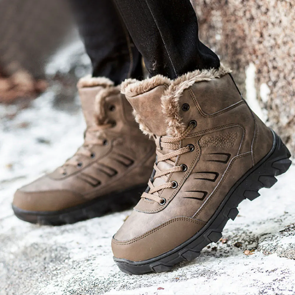 

Hot Selling Men Leather Sport Winter Boots Waterproof Work Boots Non-slip Rubber Outsole Cotton Snow Shoes