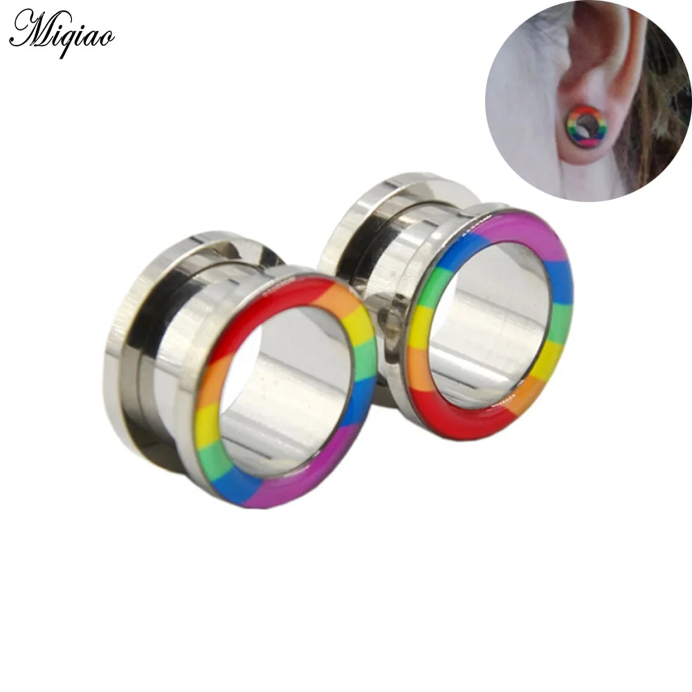 

Miqiao 2pcs Thread Piercing Jewelry Stainless Steel External Teeth Pulley Ear Expander Rainbow Oil Drop Auricle Hot Sale