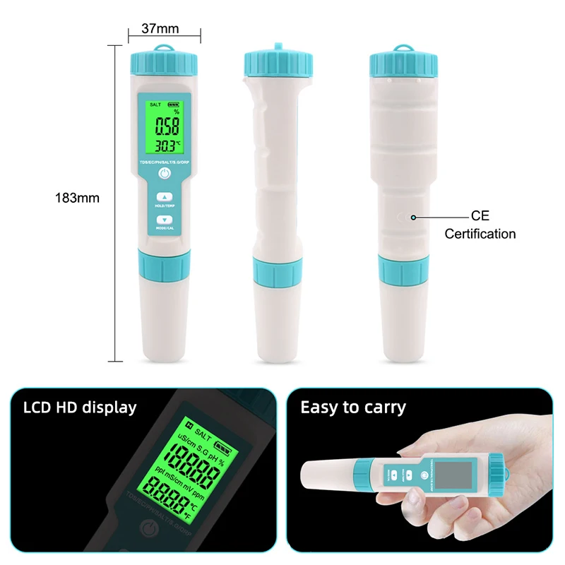 

7 in 1 PH Meter TDS EC ORP Salinity S. G Temperature Meter With Backlight