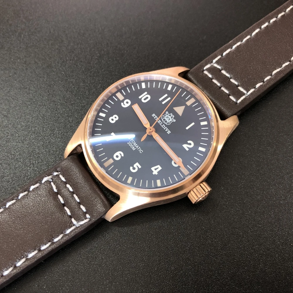 Brown Strap SD1948S NH35 Бронзовые часы для дайвинга 200м Водостойкий Steeldive кожаный ремешок для мужчин автоматические наручные часы для мужчин Мужчины - Цвет: Brown Strap