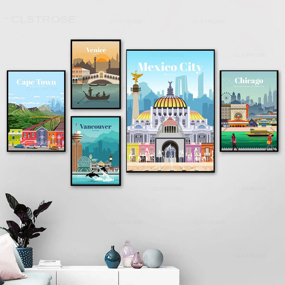 City Travel Landscape Poster Cairo Melbourne Singapore Mexico Agra Canvas Prints Nordic Wall Art Picture Livingroom Office Decor | Дом и сад