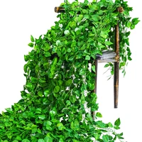 2021 230cm green artificial hanging leaf garland plants vine leaves wall rattan patio decoration home wedding party garden decor