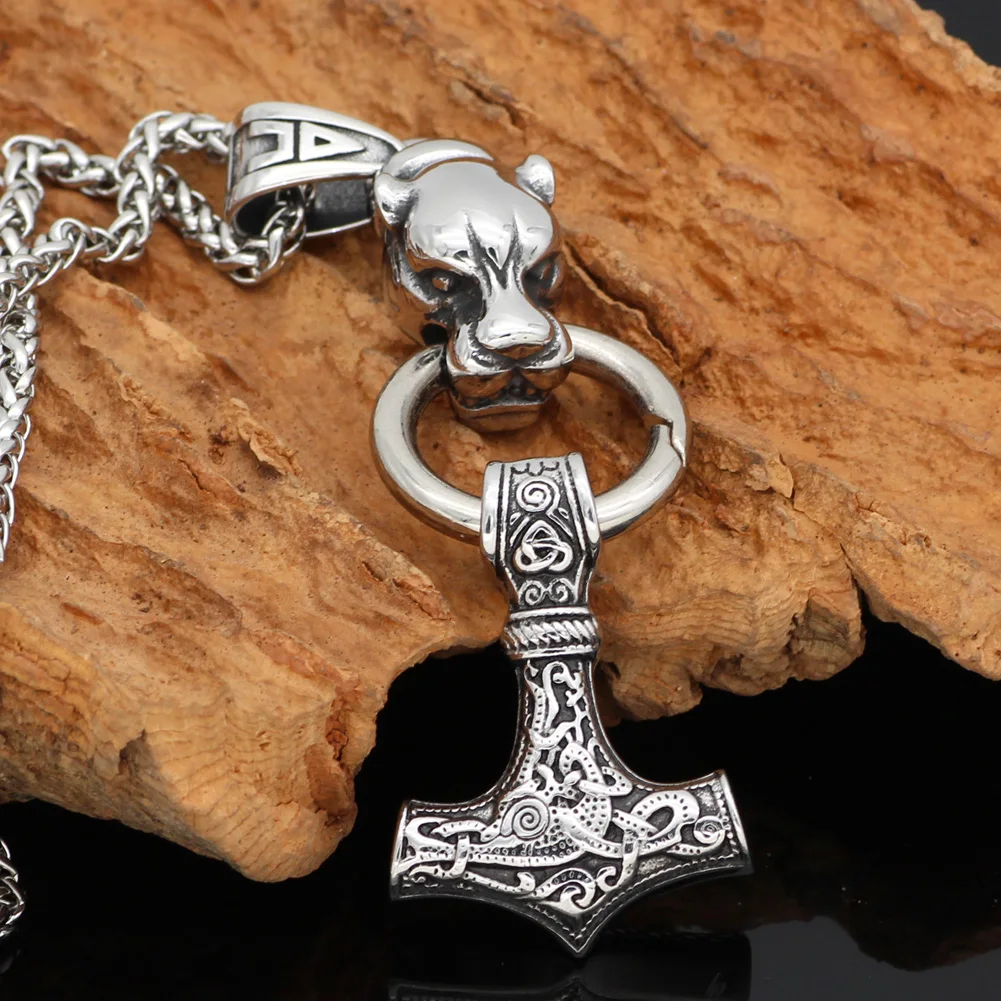 Мужская голова Волка odin из нержавеющей стали с молотком thor MJOLNIR амулет узелком