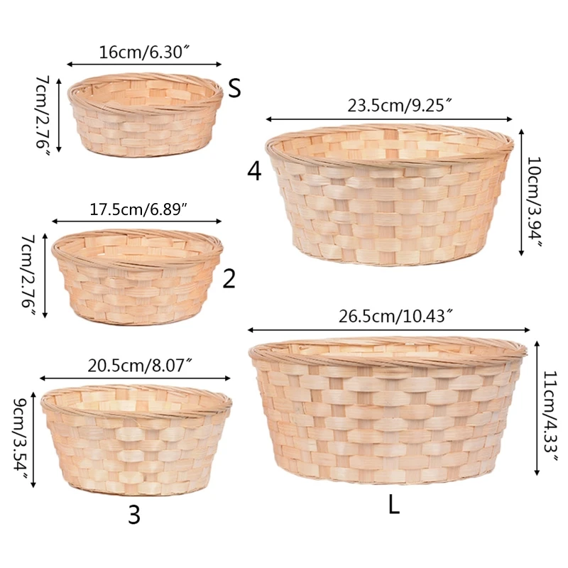 

Bamboo Woven Bread Basket Fruit Vegetables Egg Storage Basketry Snacks Container D7WE